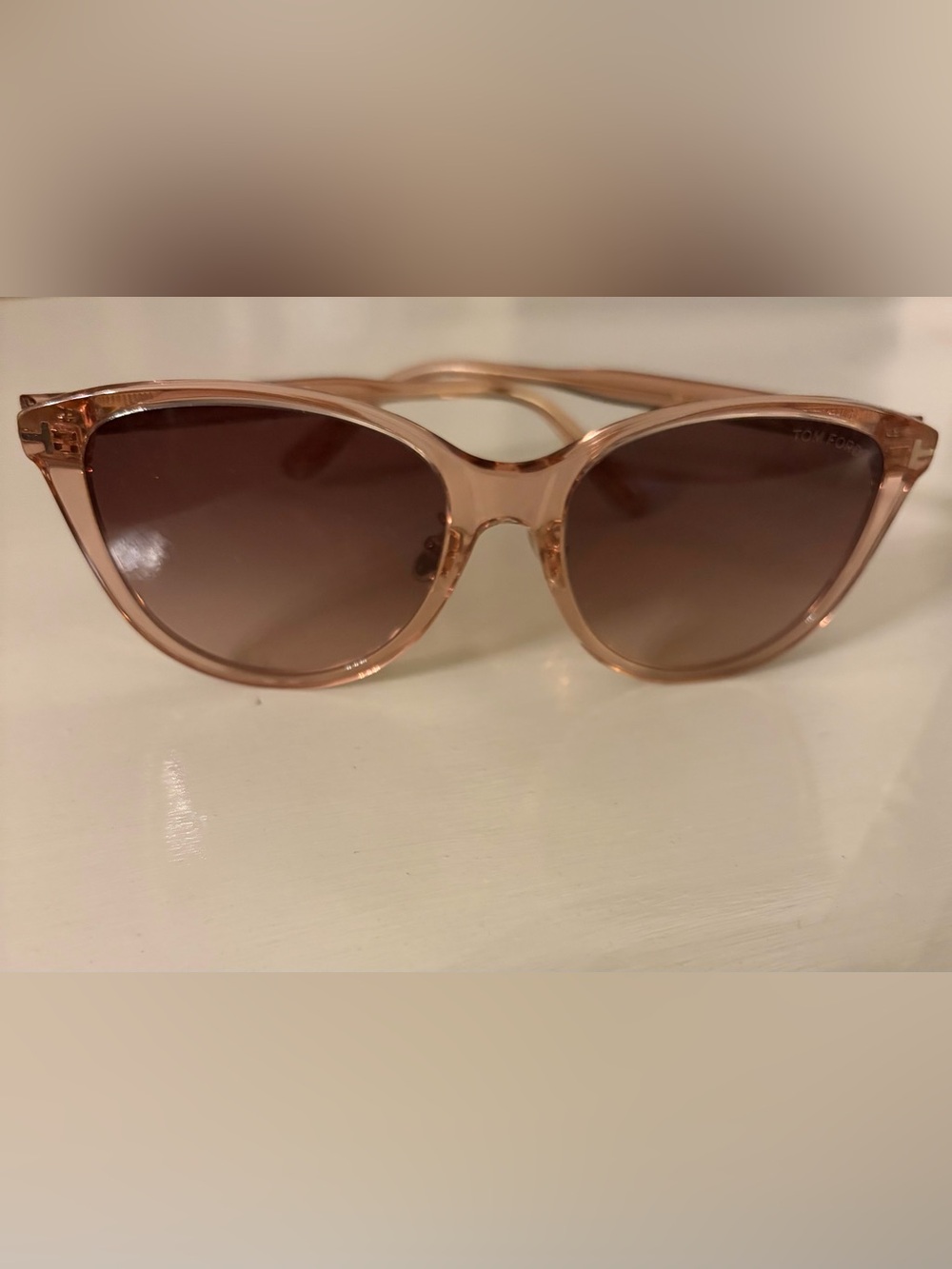 Tom Ford Women's Translucent Rose Frame Sunglasses with Gradient Brown Lenses